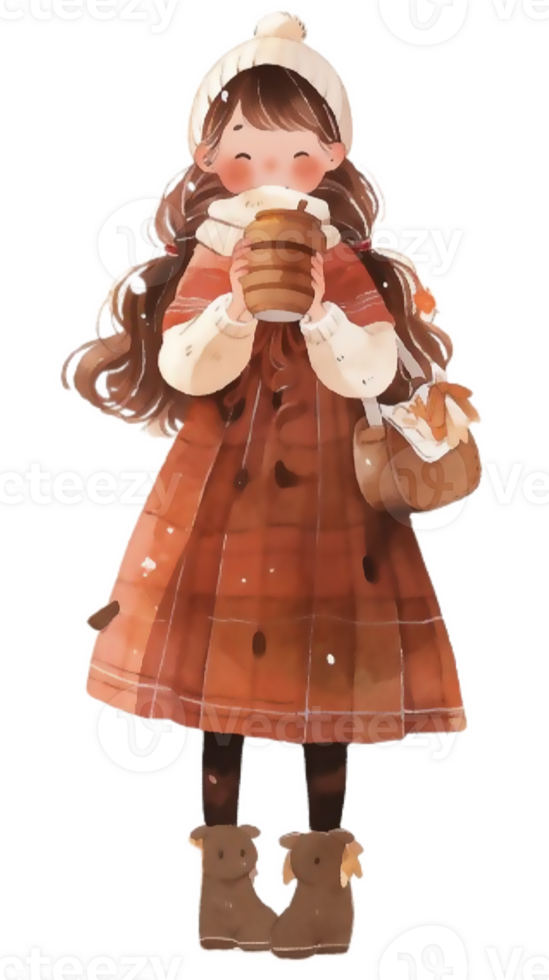 little girl with hot  cocoa autumn country life AI Generative png