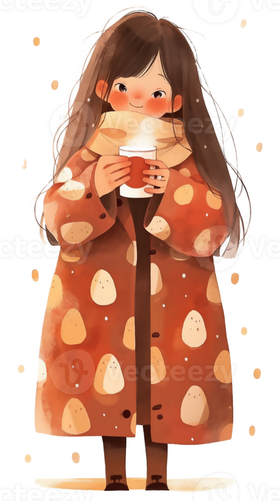 little girl with hot  cocoa autumn country life AI Generative png