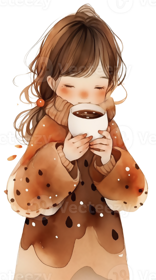 little girl with hot  cocoa autumn country life AI Generative png