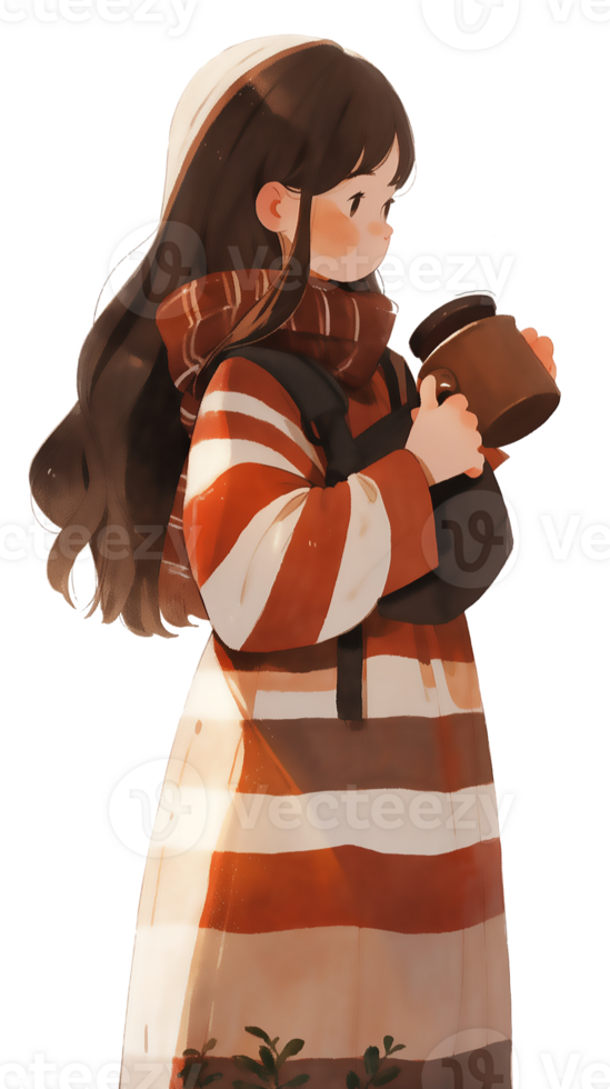 little girl with hot  cocoa autumn country life AI Generative png
