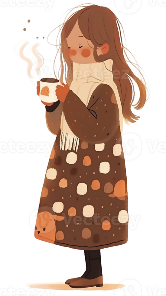 little girl with hot  cocoa autumn country life AI Generative png
