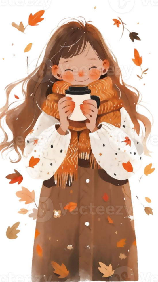 little girl with hot  cocoa autumn country life AI Generative png