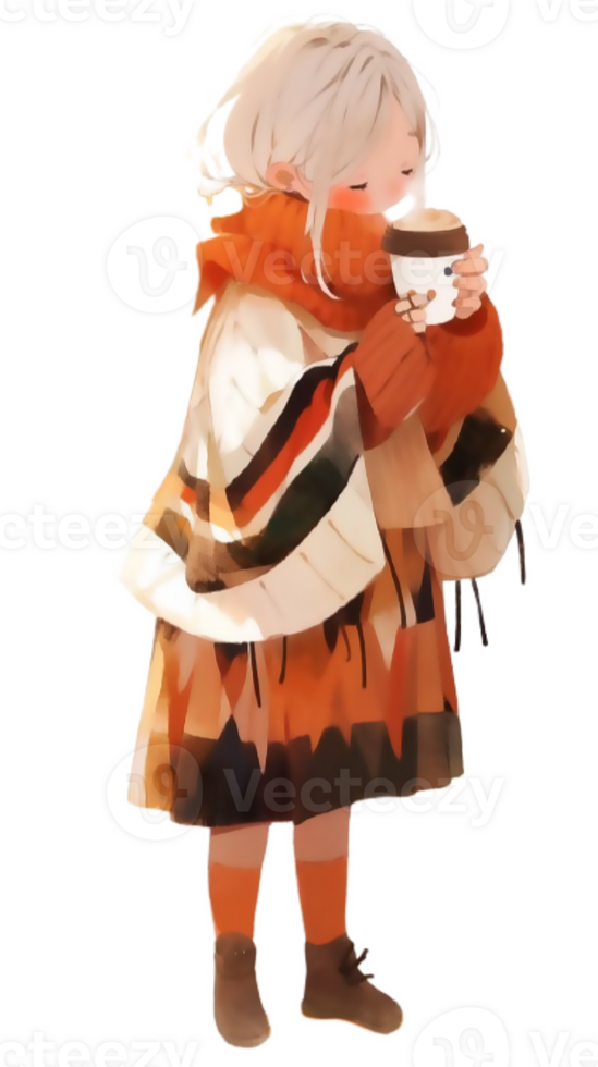 little girl with hot  cocoa autumn country life AI Generative png