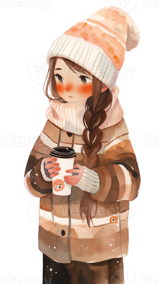 little girl with hot  cocoa autumn country life AI Generative png