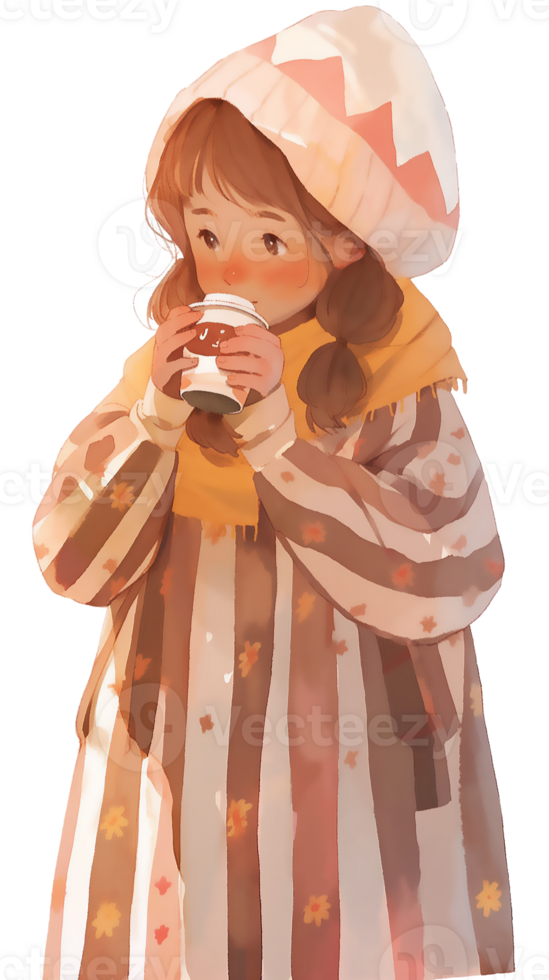 little girl with hot  cocoa autumn country life AI Generative png