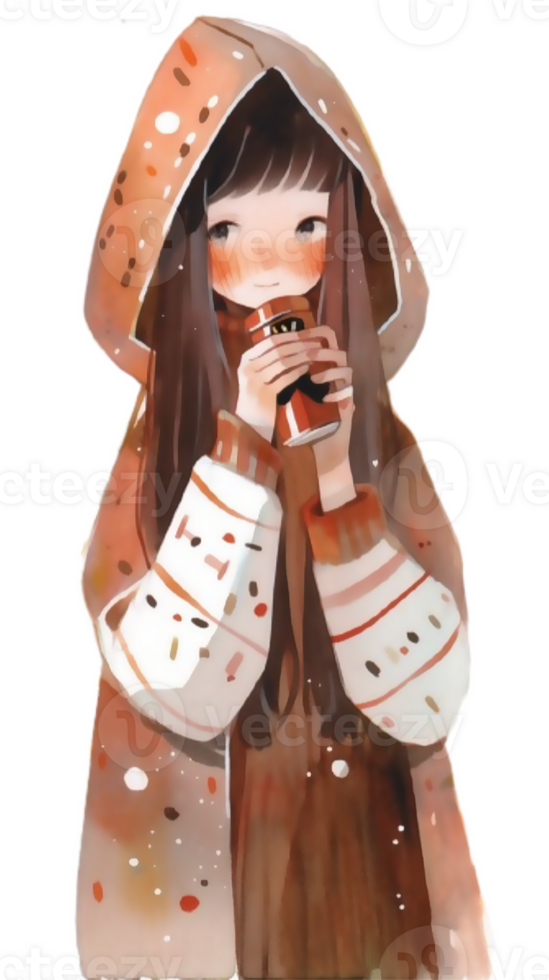 little girl with hot  cocoa autumn country life AI Generative png