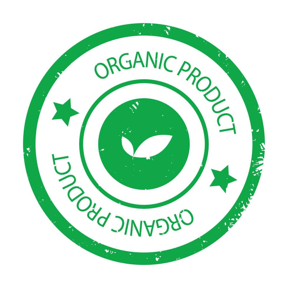 Organic product seal vector texture. Stamp rubber grunge green, quality and bio badge print illustration