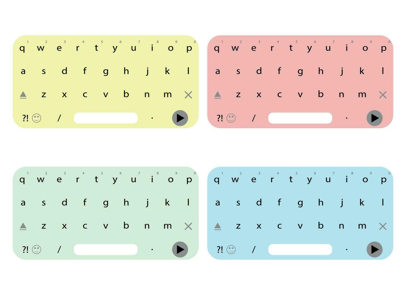 Set Of Keyboard For User Interface Smartphone. Colored Mobile Keyboard For Messaging On Smartphone. Vector Illustration
