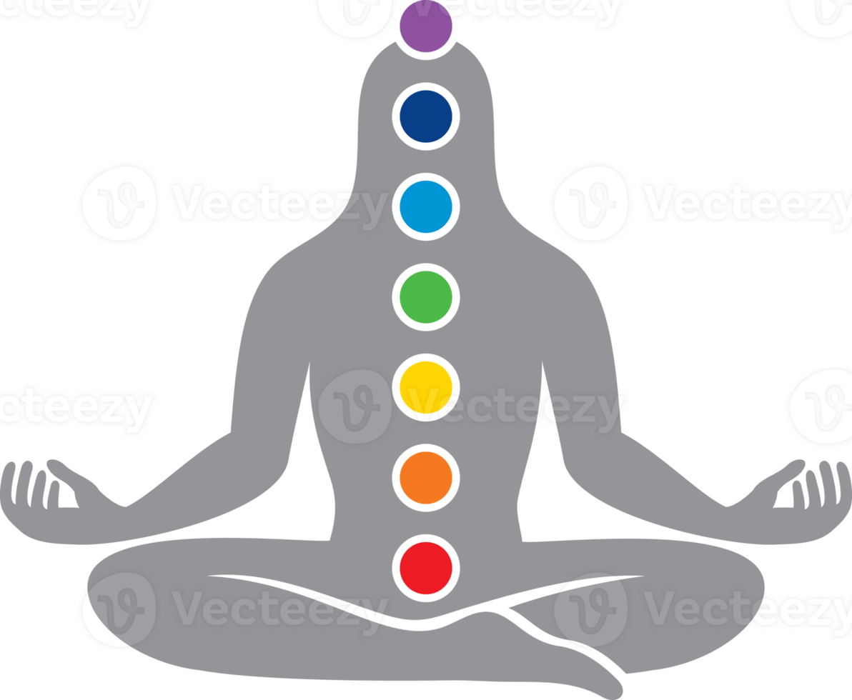 Man Figure with Symbols of Chakras PNG Illustration
