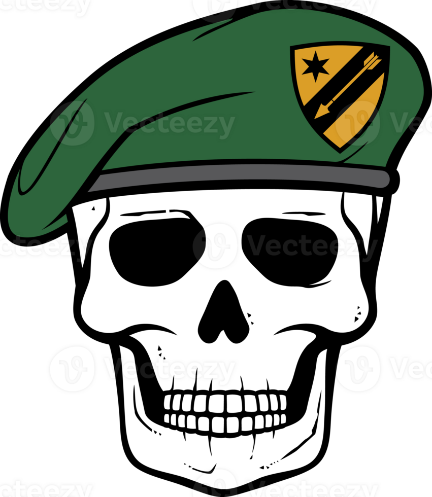 Skull with Military Beret PNG Illustration