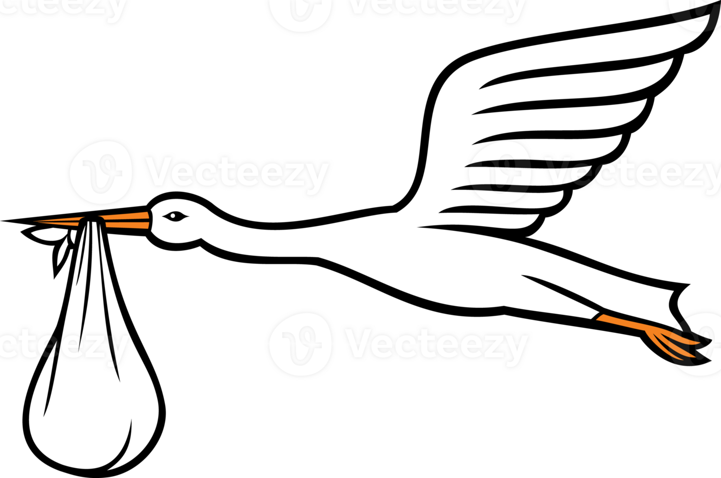 Stork Carrying a Baby in its Beak PNG Illustration