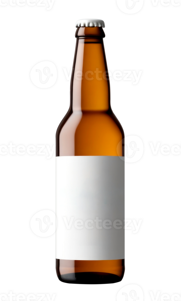 Bottle of beer with white empty label isolated on transparent background. AI Generative png