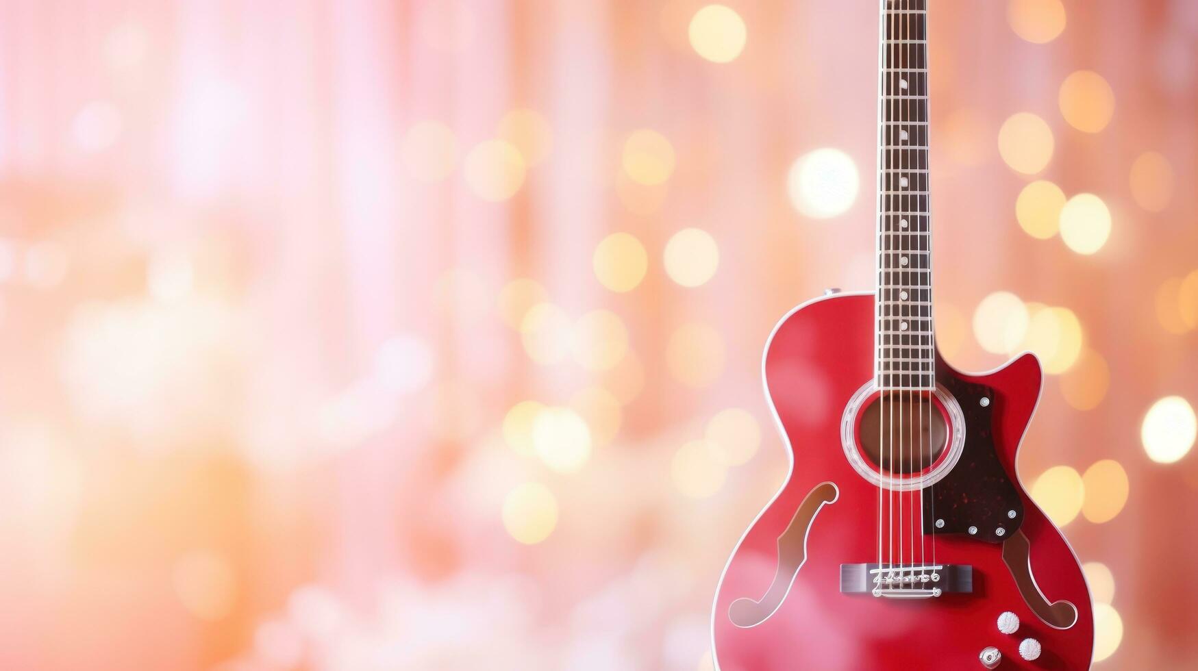 Music bokeh blurred background with guitar with copy space photo