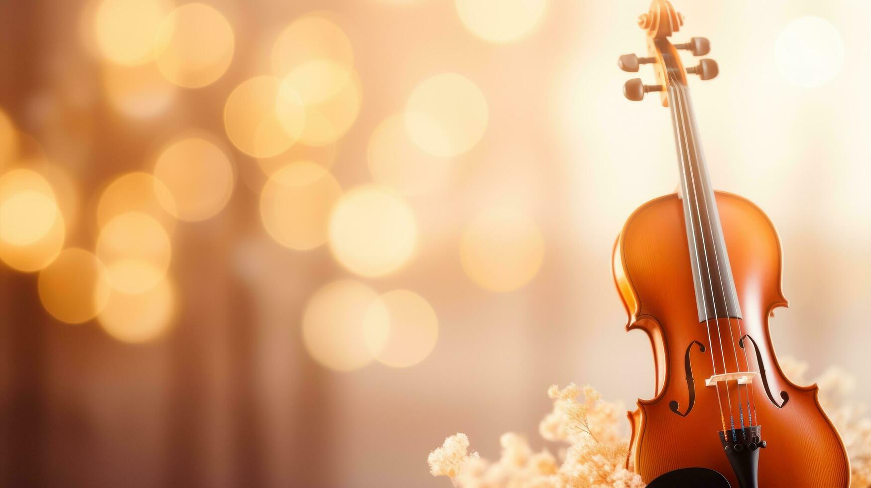 Music bokeh blurred background with violin with copy space photo