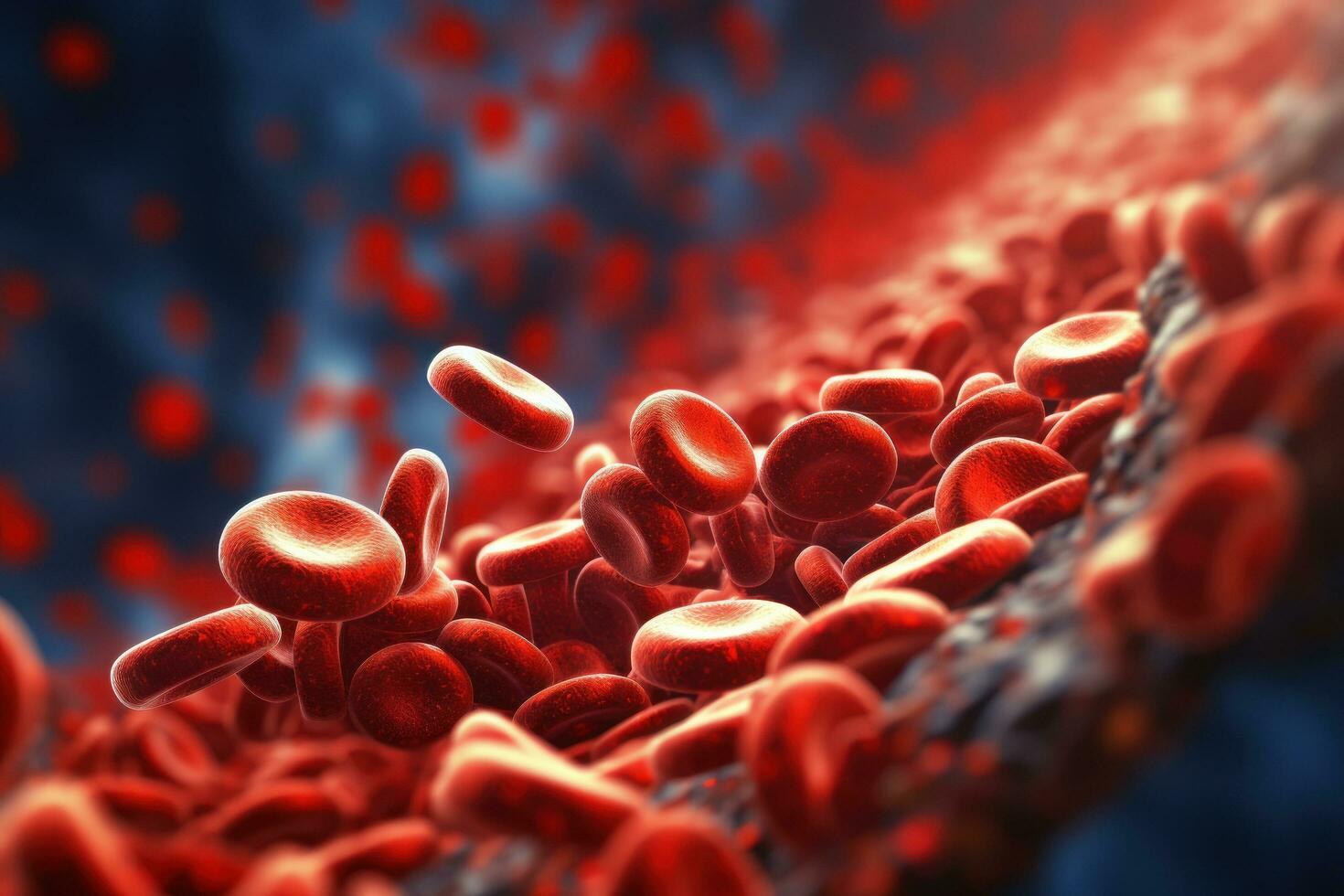 A blood clot or thrombus can obstruct the flow of red blood photo