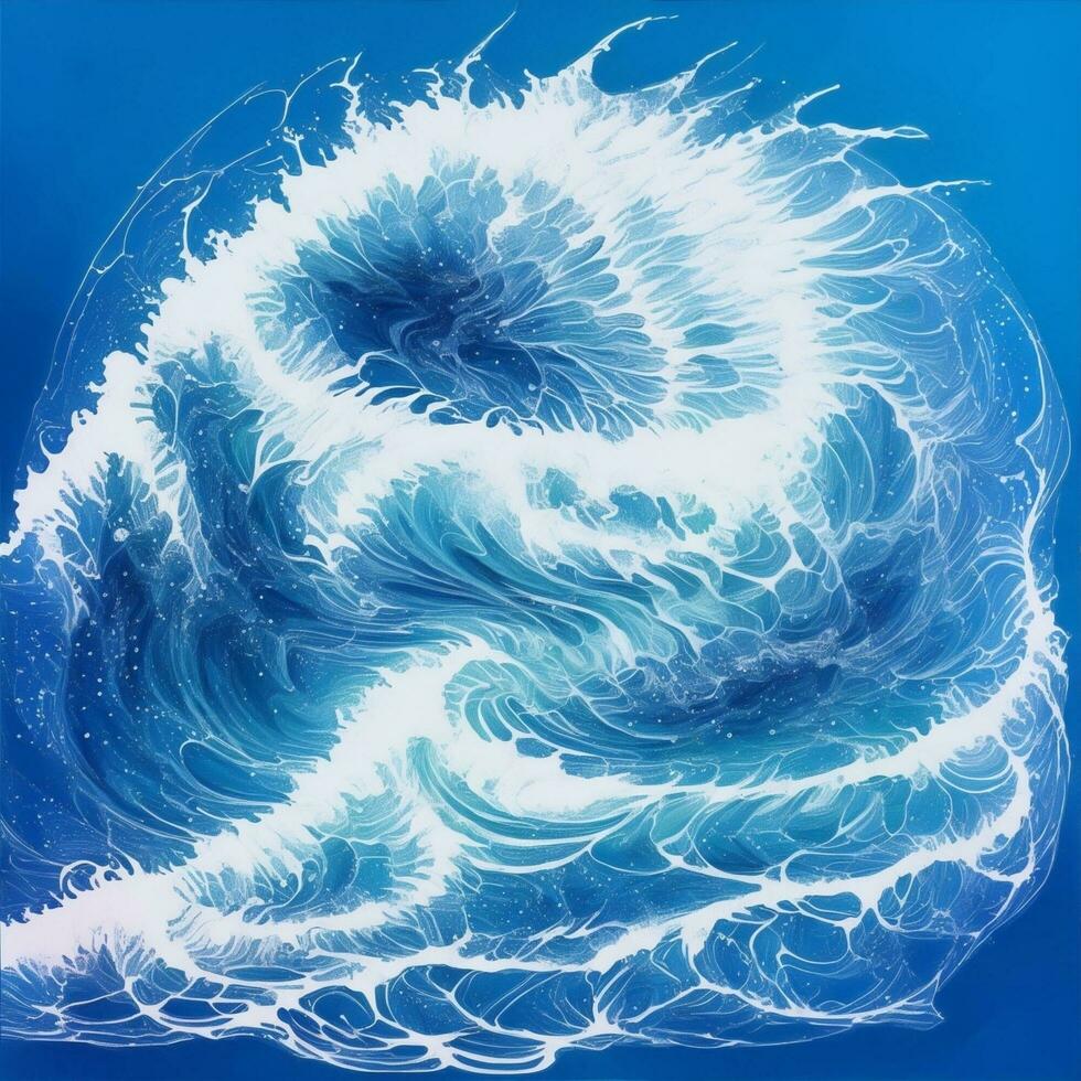 Blue Wave Japanese Style Illustration Ai Generative photo