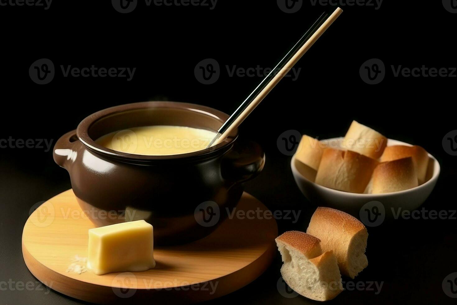 queso fondue con un pan. generar ai foto