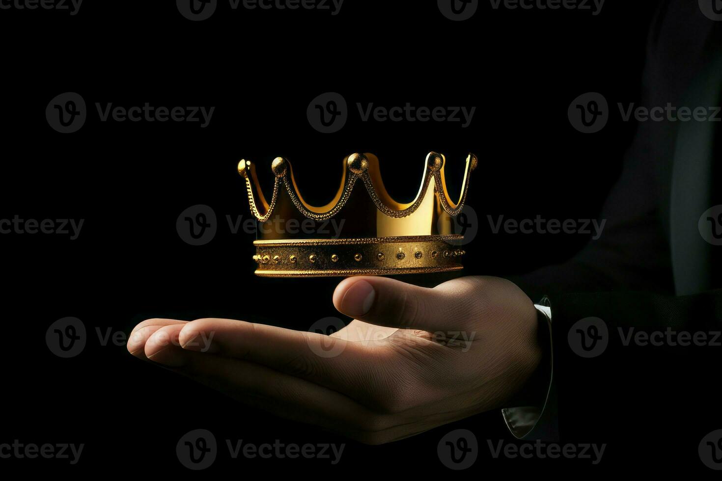 Businessman hand holding a gold crown in palm. Generate ai photo