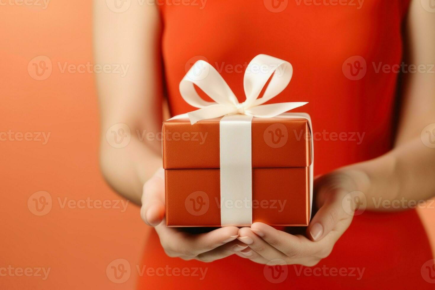 Gift box in female hand. Generate Ai photo