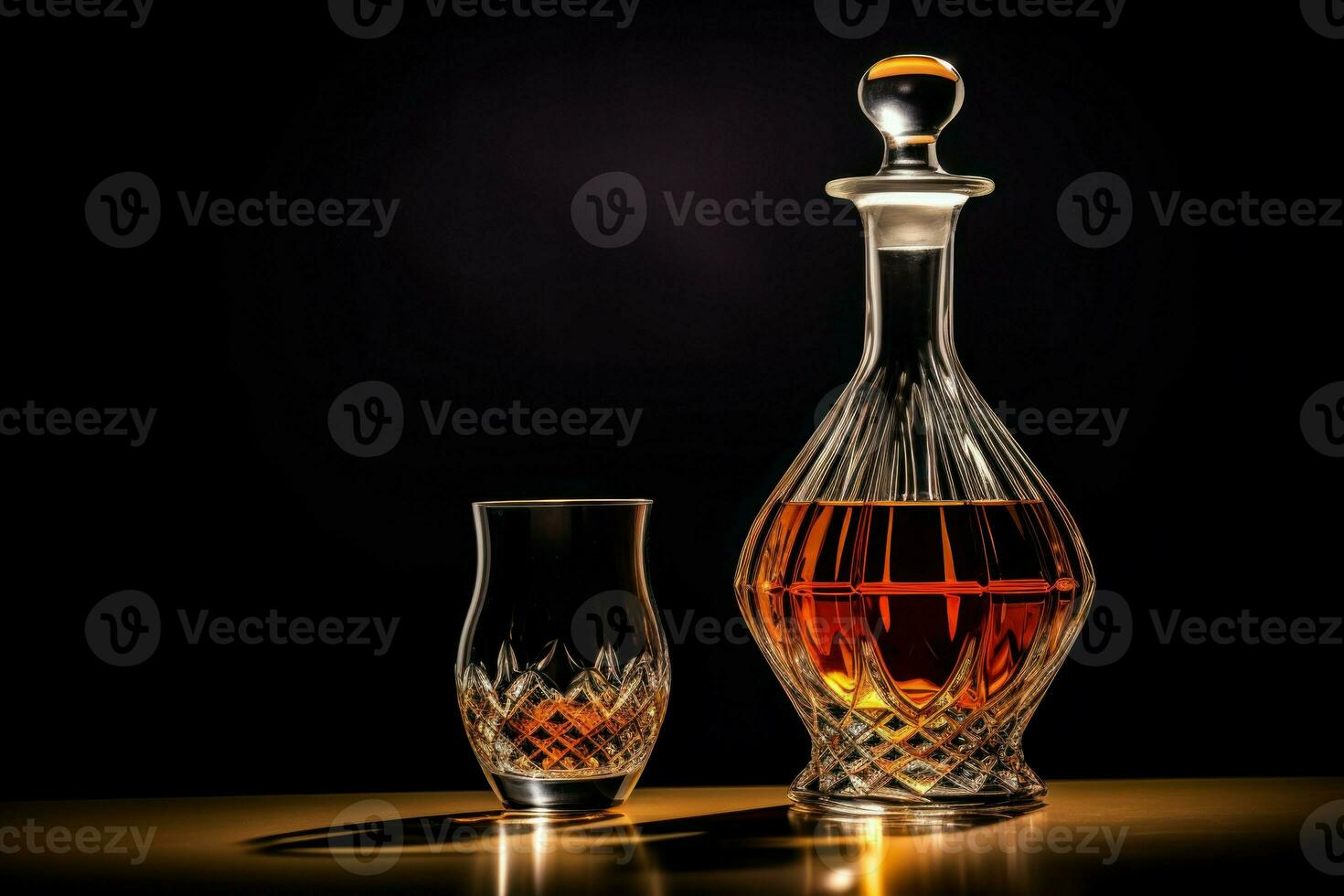 Glass and decanter on table on light background. Generate Ai photo