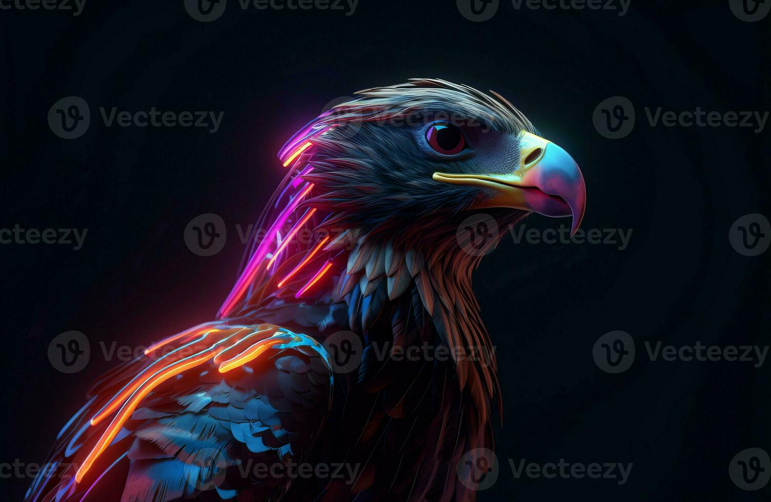 Falcon with neon colorful shades. Generate ai photo