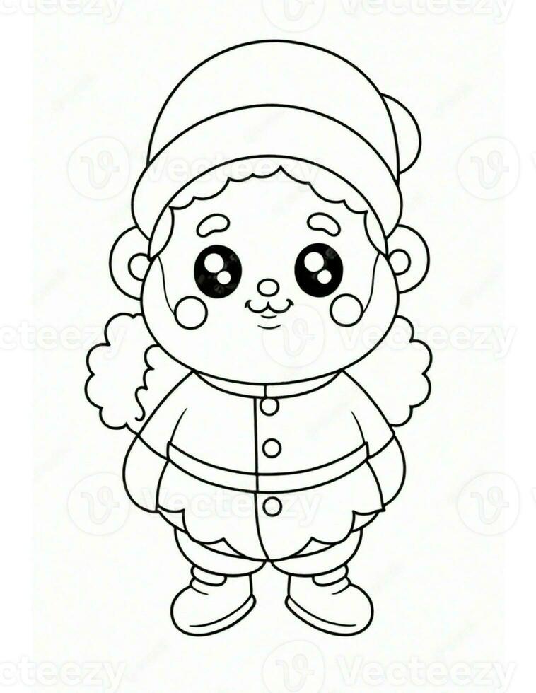 santa claus winter and christmas coloring page for kids photo