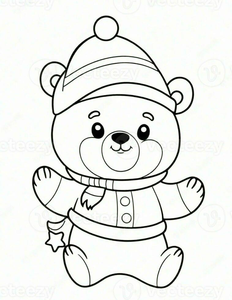 teddy bear  coloring page for winter and christmas for kids photo