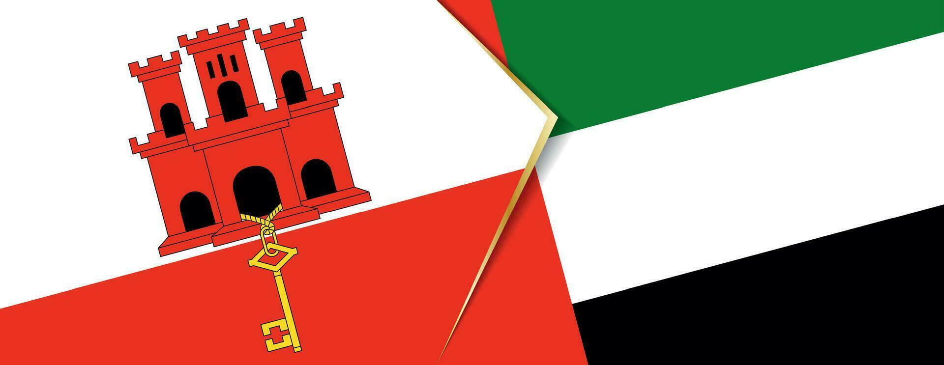 Gibraltar and United Arab Emirates flags, two vector flags.