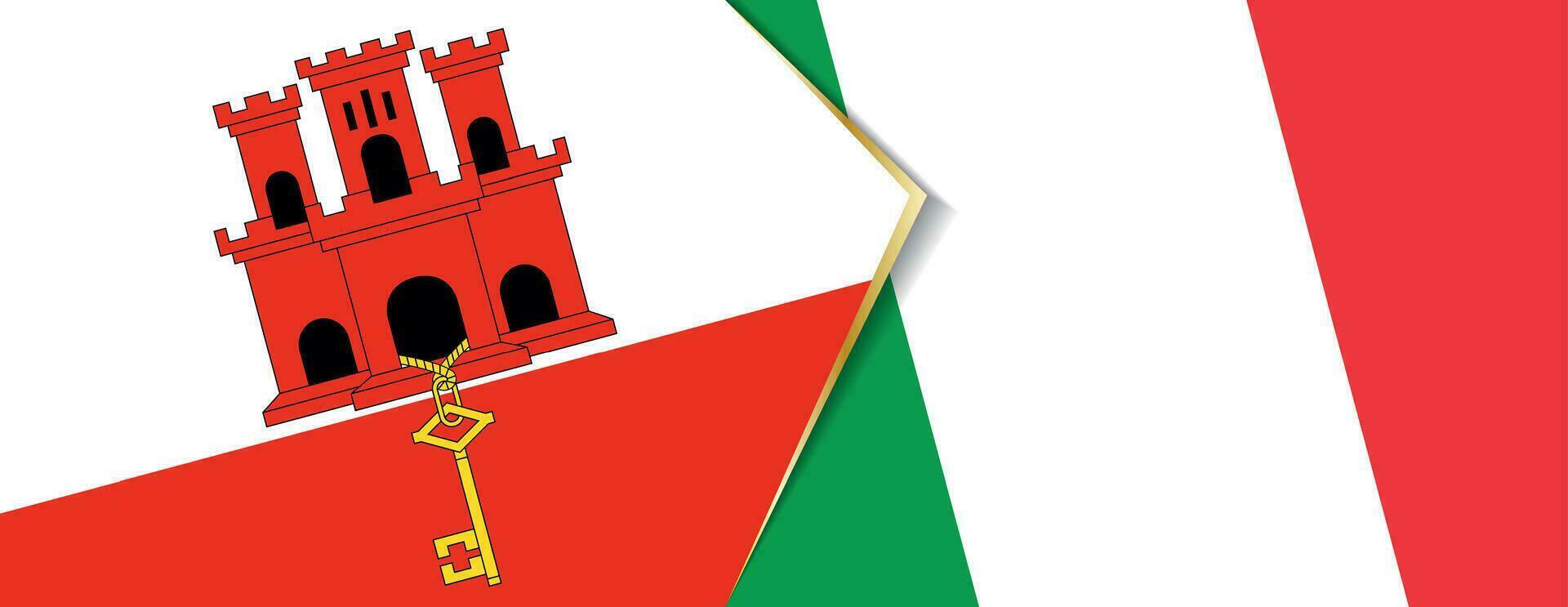 Gibraltar and Italy flags, two vector flags.