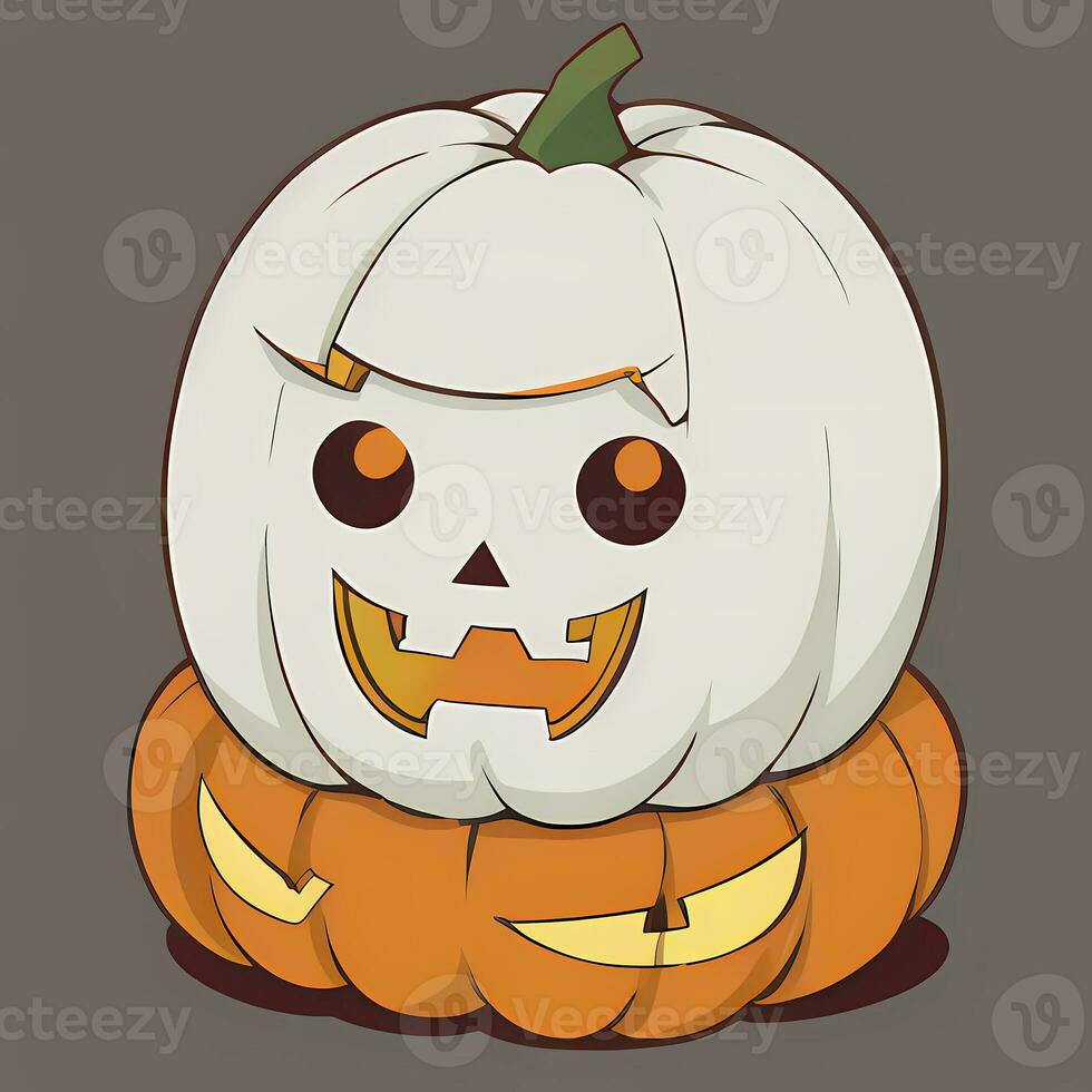 Cute Pumpkin Halloween Sticker Cartoon Illustration Style photo