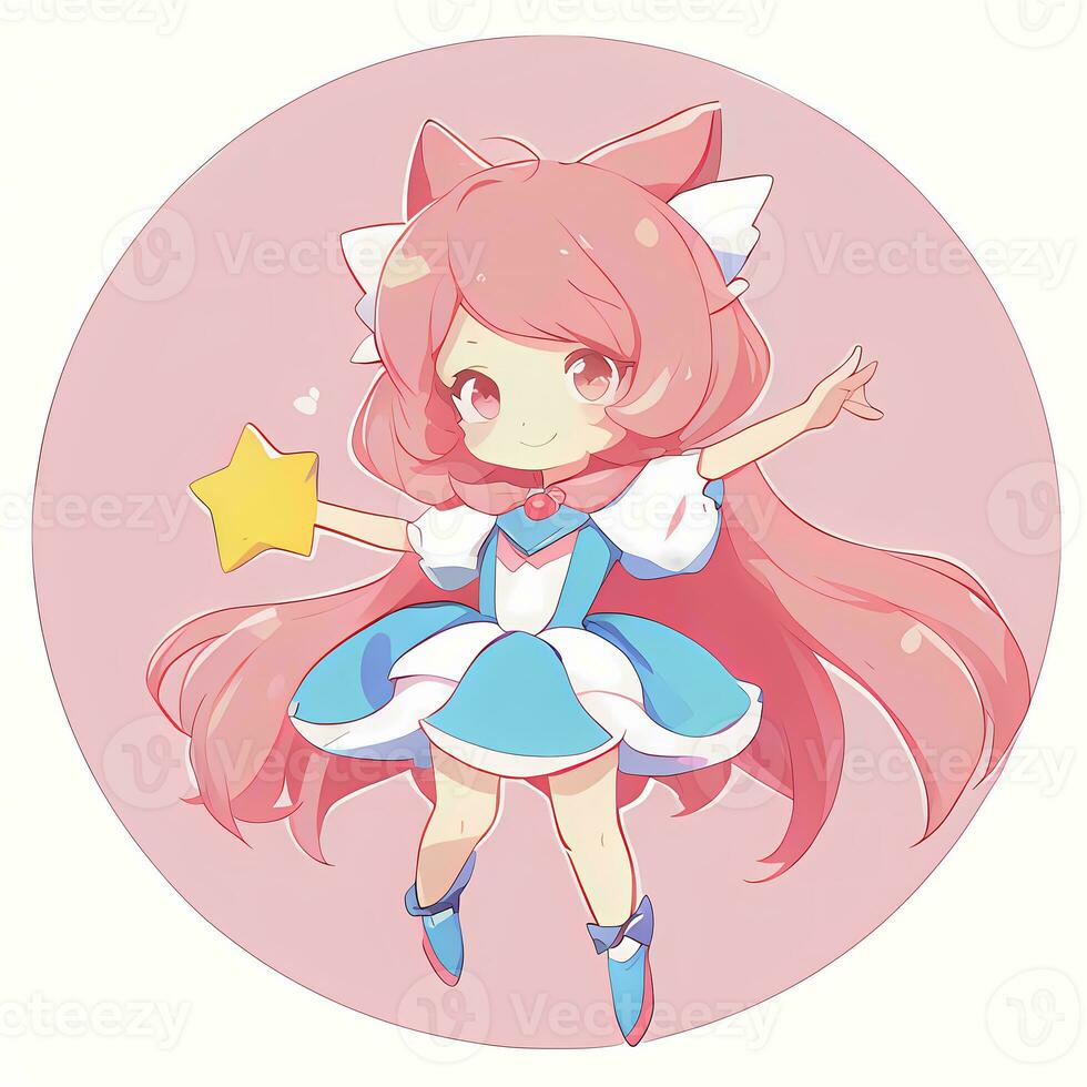 Magical Girl Sticker Cosplay Anime Style Chibi Illustration photo