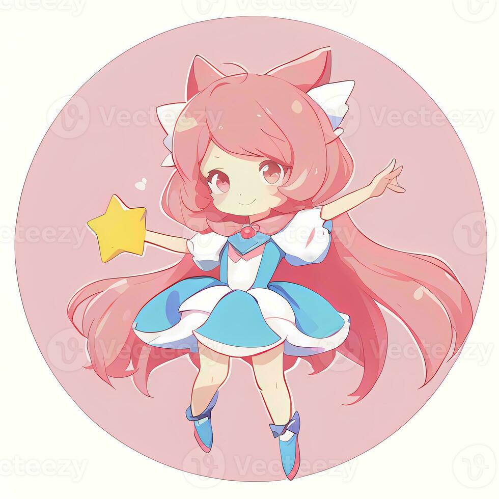 Magical Girl Sticker Cosplay Anime Style Chibi Illustration photo