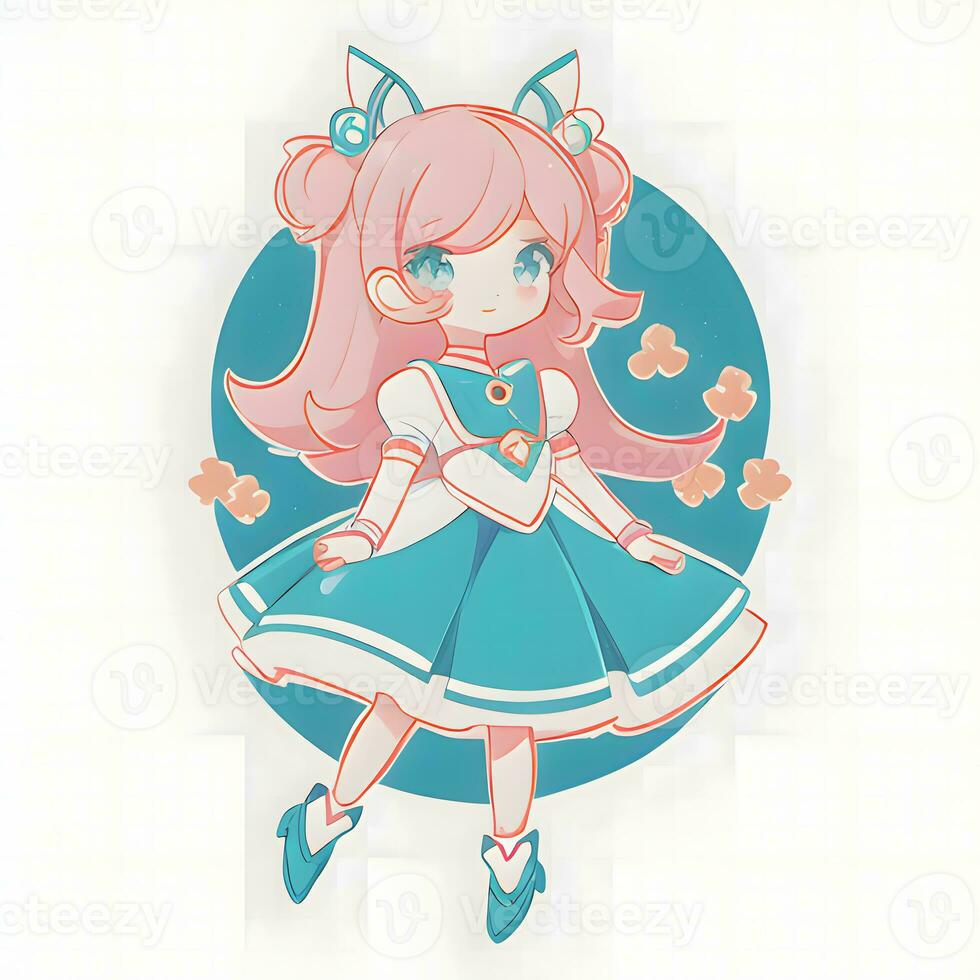 Magical Girl Sticker Cosplay Anime Style Chibi Illustration photo
