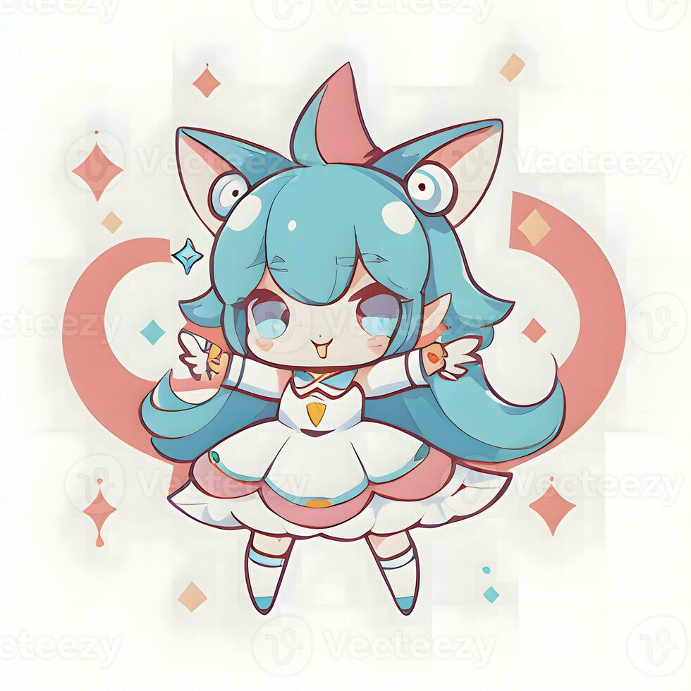 Magical Girl Sticker Cosplay Anime Style Chibi Illustration photo