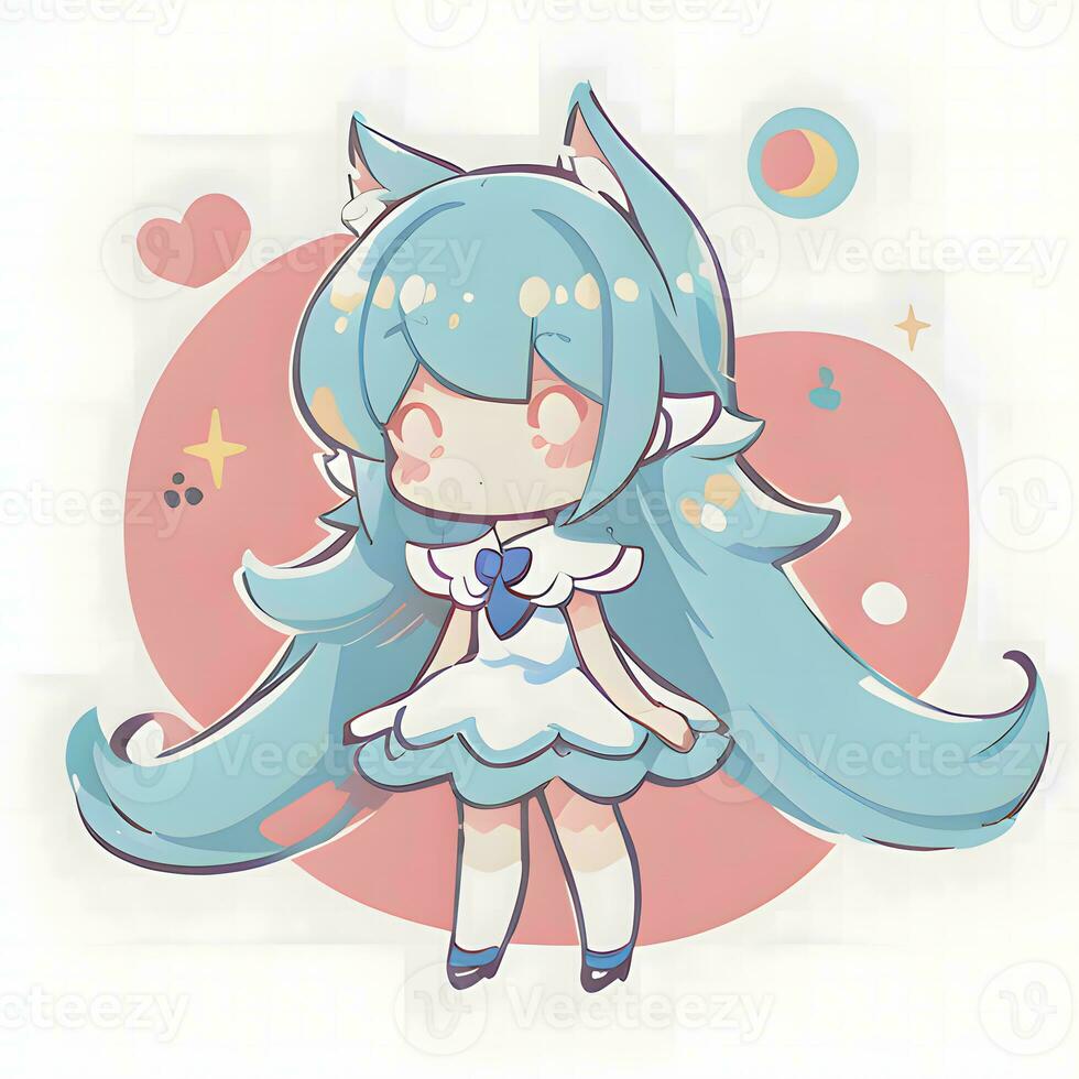 Magical Girl Sticker Cosplay Anime Style Chibi Illustration photo