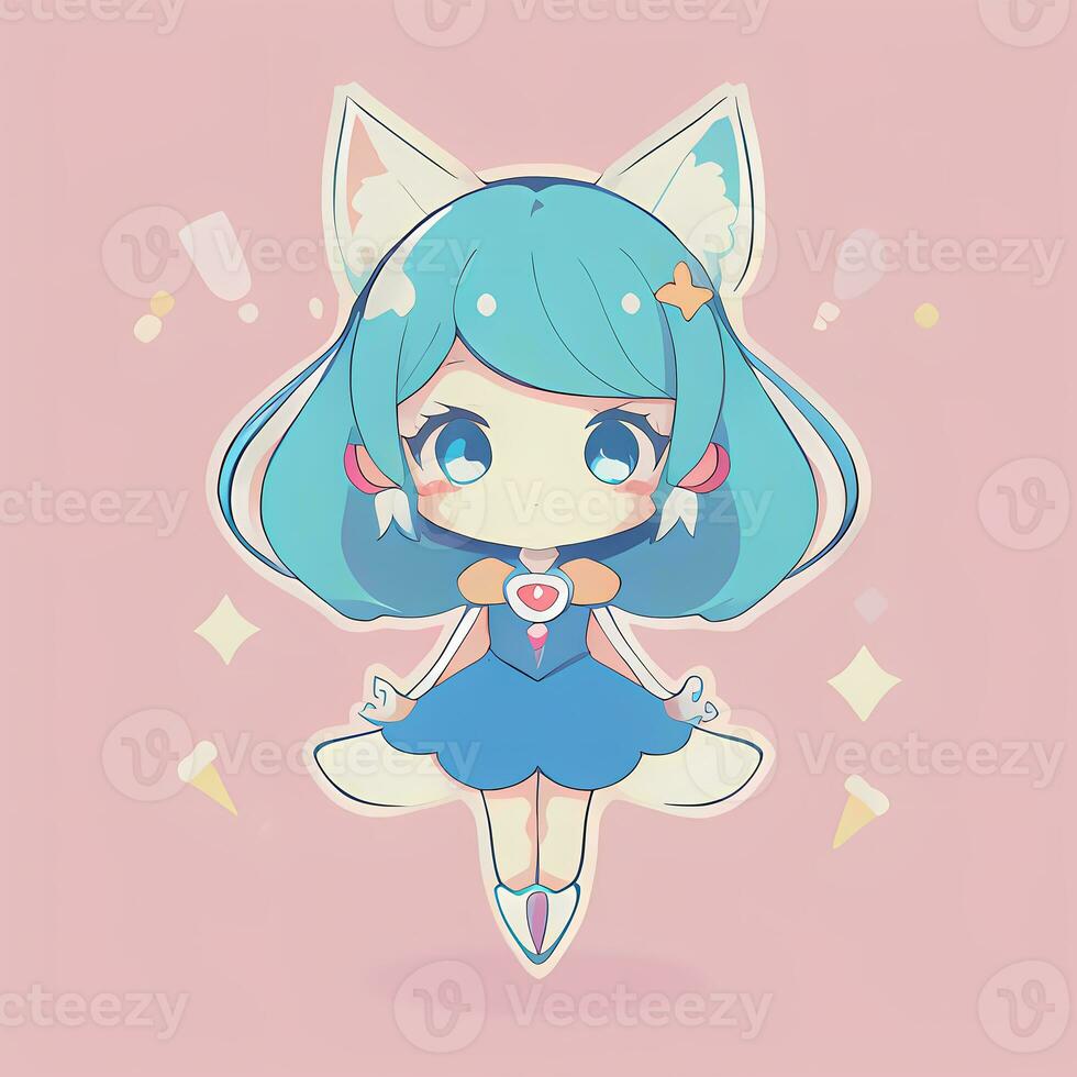 Magical Girl Sticker Cosplay Anime Style Chibi Illustration photo