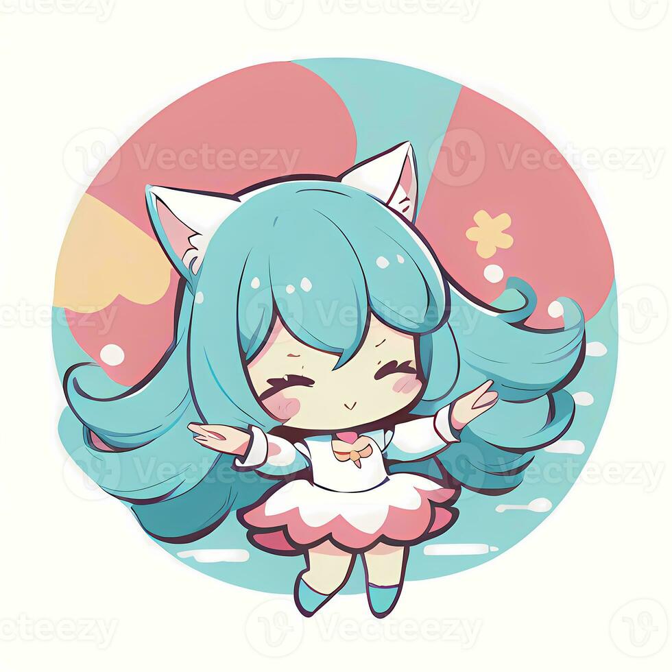 Magical Girl Sticker Cosplay Anime Style Chibi Illustration photo