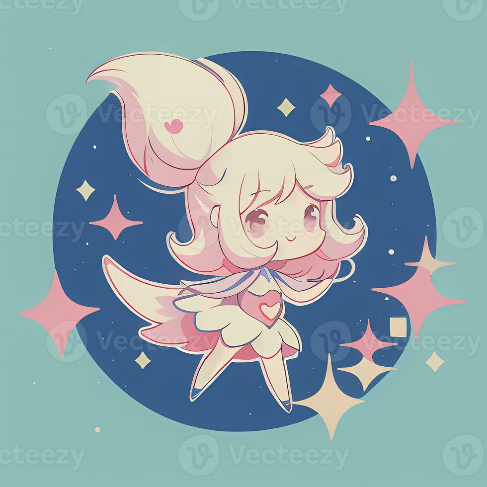 Magical Girl Sticker Cosplay Anime Style Chibi Illustration photo