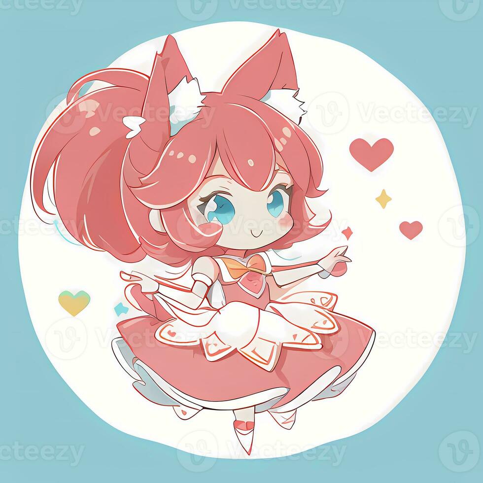 Magical Girl Sticker Cosplay Anime Style Chibi Illustration photo