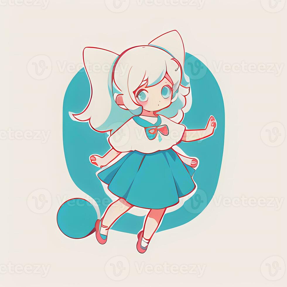 Magical Girl Sticker Cosplay Anime Style Chibi Illustration photo