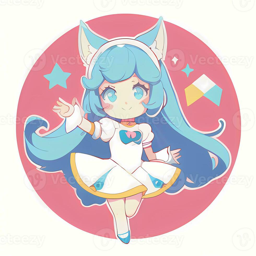 Magical Girl Sticker Cosplay Anime Style Chibi Illustration photo