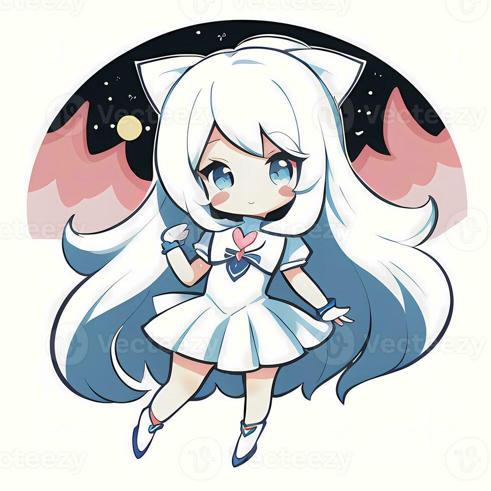 Magical Girl Sticker Cosplay Anime Style Chibi Illustration photo