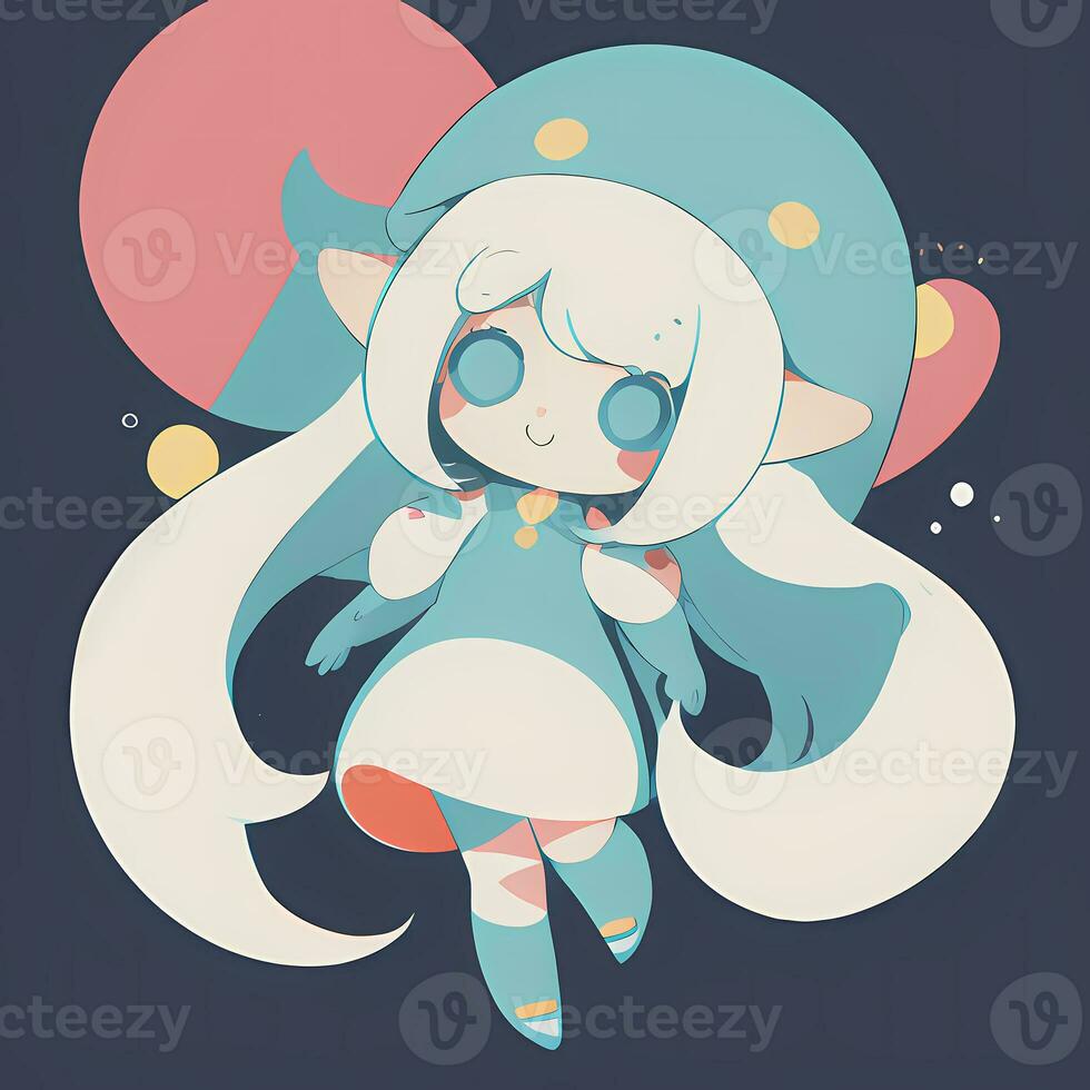 Magical Girl Sticker Cosplay Anime Style Chibi Illustration photo