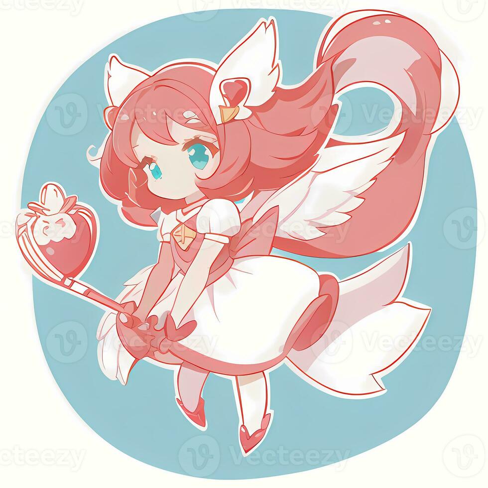 Magical Girl Sticker Cosplay Anime Style Chibi Illustration photo