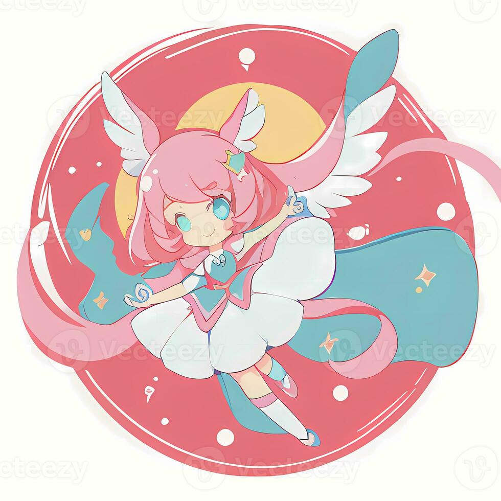 Magical Girl Sticker Cosplay Anime Style Chibi Illustration photo