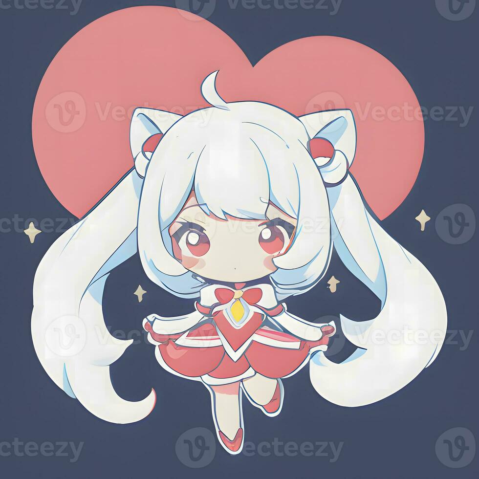 Magical Girl Sticker Cosplay Anime Style Chibi Illustration photo