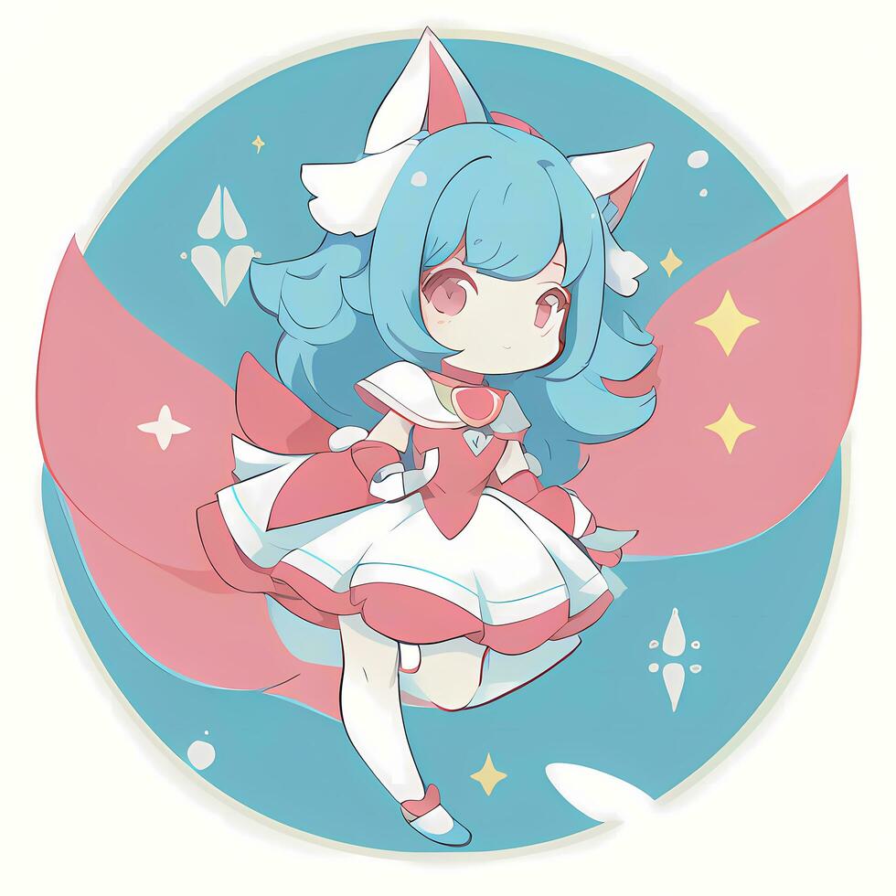 Magical Girl Sticker Cosplay Anime Style Chibi Illustration photo