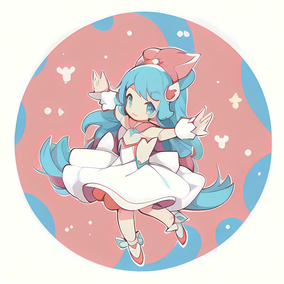 Magical Girl Sticker Cosplay Anime Style Chibi Illustration photo