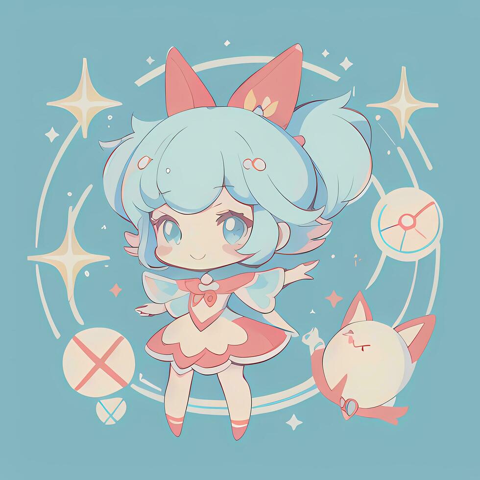 Magical Girl Sticker Cosplay Anime Style Chibi Illustration photo