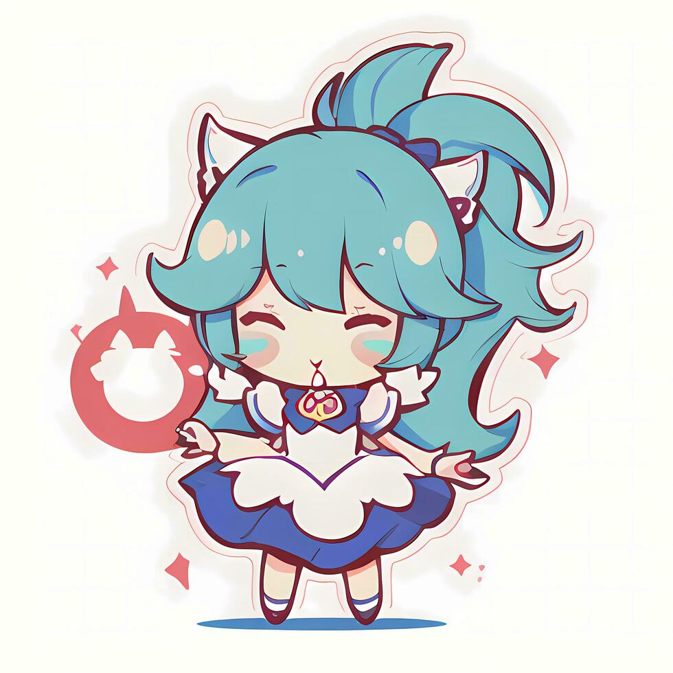 Magical Girl Sticker Cosplay Anime Style Chibi Illustration photo